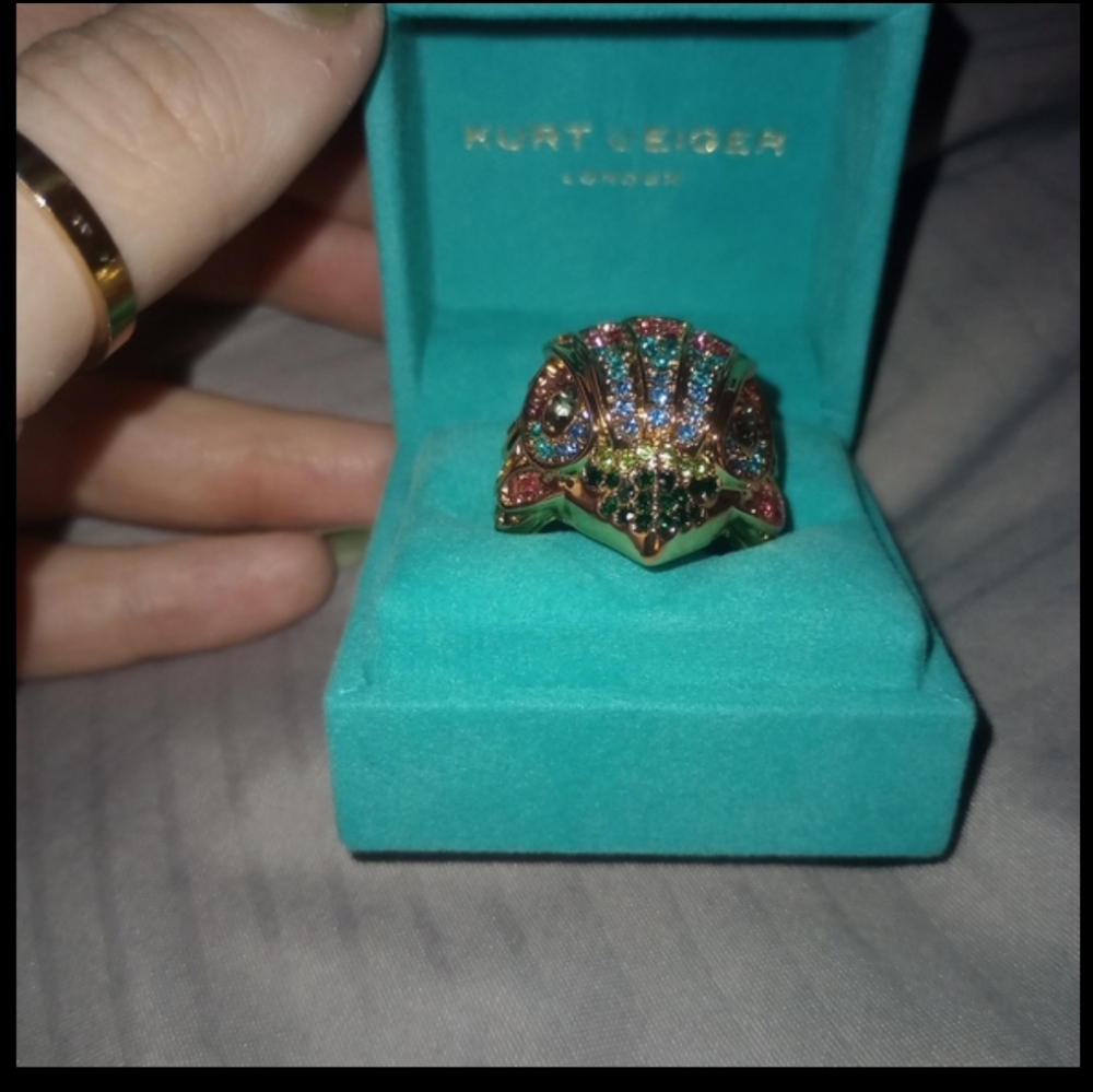 Kurt Geiger Multicolor Crystal Gold Tone Ring - Picture 2 of 6